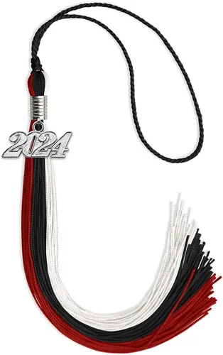 Miniatura 75 de Endea Graduation Borla de triple color con gota de fecha plateada (negro/dorado/granate, 2020)