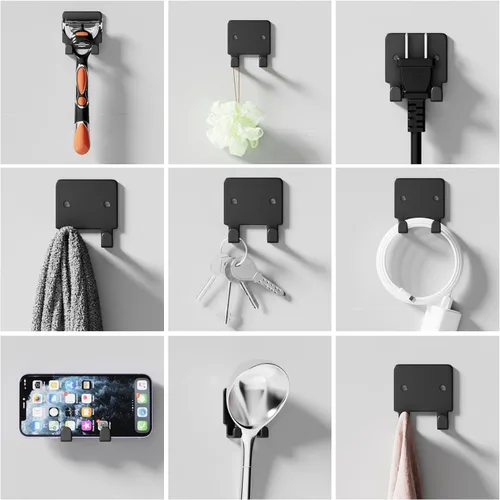 Miniatura 3 de GTK Paquete de 4 soportes para llaves para pared, soporte para maquinilla de afeitar montado en la pared, perchero para sombreros, ganchos Negro