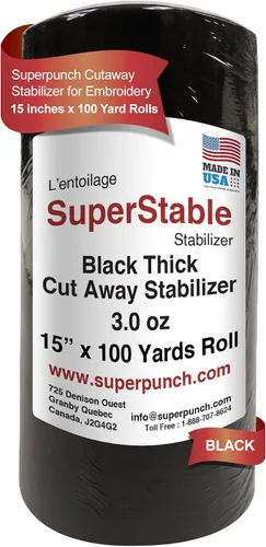 Miniatura 14 de Superpunch Cutaway - Estabilizador de 3.0 onzas para máquinas de bordar, estabilizador de corte grueso negro superestable, rollo de 12 pulgadas x 10