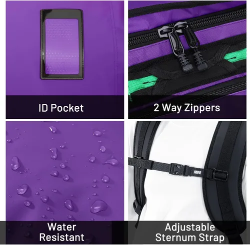 Miniatura 20 de MIER Mochila deportiva grande con compartimento para zapatos, resistente y resistente al agua, azul marino, 45L