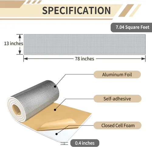 Miniatura 2 de TroyStudio Espuma de Celda Cerrada PEF Insonorizada con Papel de Aluminio, Autoadhesiva de 13" x 78" Escudo Térmico Lámina de Espuma Blanca - Rollo