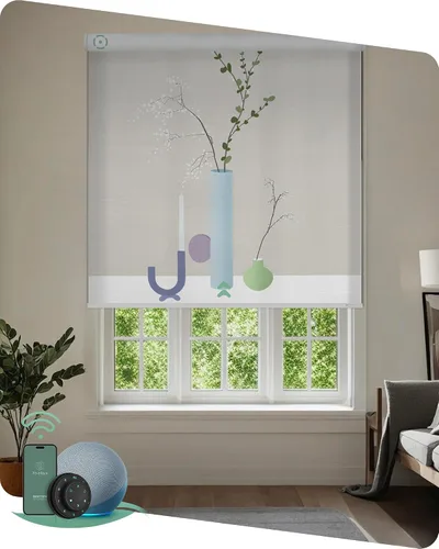 Miniatura 19 de Yoolax Persianas enrollables motorizadas con control remoto, persianas inteligentes impresas con imagen personalizada que funcionan con Alexa