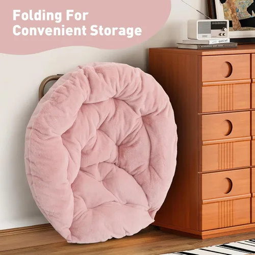 Miniatura 6 de MoNiBloom Silla redonda plegable de piel sintética para dormitorio, sala de estar, dormitorio, marco de metal plegable, de gran tamaño, cómoda