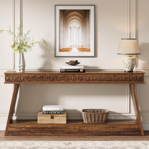 Miniatura 11 de Tribesigns Mesa Consola Moderna, Mesa de Entrada Extra Larga de 71 Pulgadas con Almacenamiento, Mesa de Sofá Estrecha de 2 Niveles Detrás del Sofá