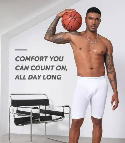 Miniatura 2 de Comfneat Calzoncillos tipo bóxer de algodón de pierna larga de 9 pulgadas para hombre, ropa interior elástica y cómoda, paquete de 4