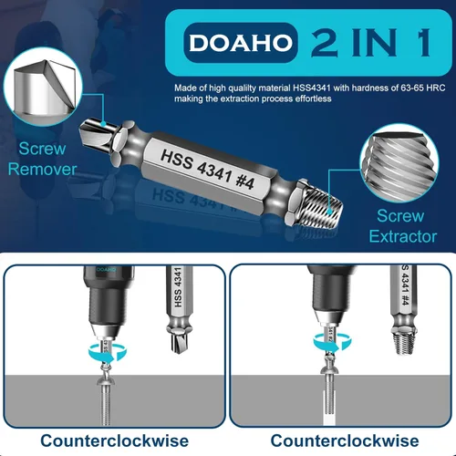 Miniatura 5 de DOAHO Juego de extractor de tornillos dañados de 9 piezas, kit de extractor de tornillos HSS 4341 de 6 piezas y kit de brocas de 3 piezas