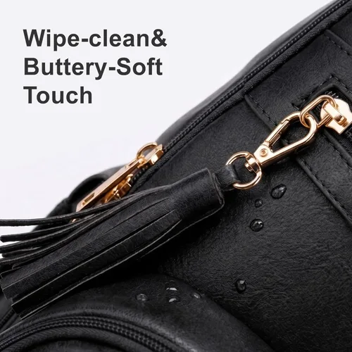 Miniatura 4 de ROSEGIN Mochila para pañales de cuero vegano de alta calidad con cambiador impermeable, cremalleras reforzadas y sin olor, organizador profesional