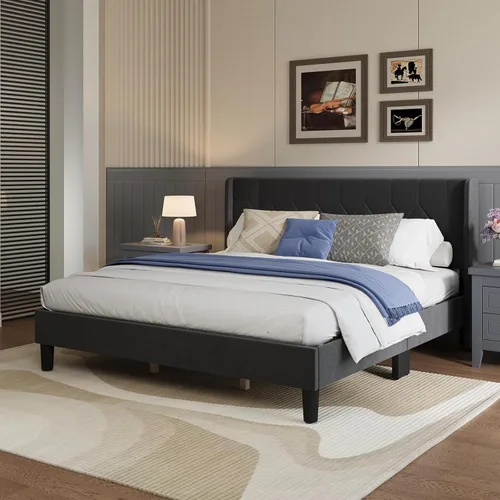 Miniatura 8 de Avenco Base de cama de tamaño matrimonial, base de cama tapizada con cabecera ajustable de 3 alturas, fácil montaje sin herramientas