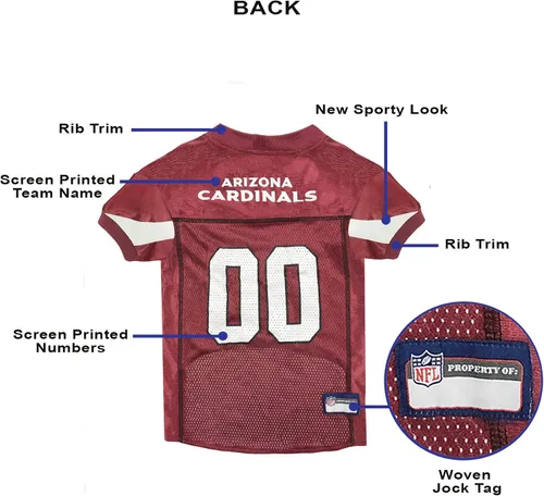 Miniatura 6 de Camiseta de los Arizona Cardinals de la NFL para Perro - Talla X-Small, Disfraz de Jersey de Fútbol para Perros y Gatos