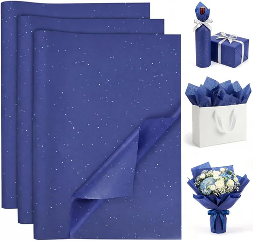 Miniatura 10 de Koogel 120 hojas de papel de seda, papel de seda blanco de 20 x 14 pulgadas para bolsas de regalo, envoltura de purpurina para cumpleaños, proyectos