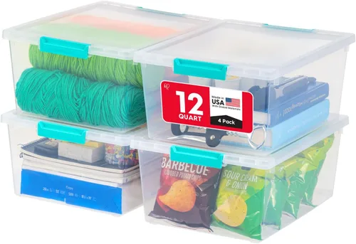 IRIS USA - Contenedores de almacenamiento de plástico de 12 cuartos de galón con tapas, paquete de 4, pequeño contenedor sensorial, almacenamiento