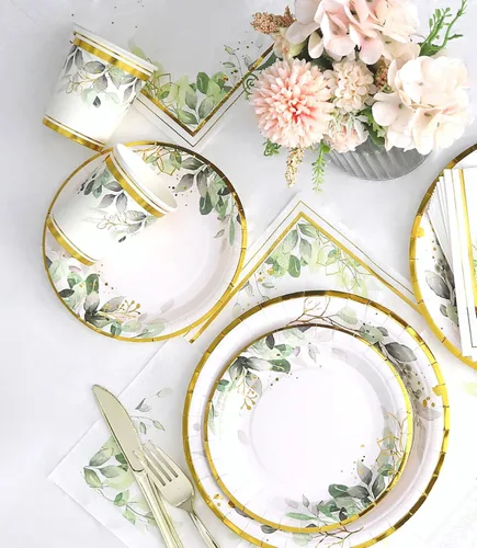 Miniatura 6 de Platos y servilletas de vegetación para fiesta - Sirve para 16 - Platos verdes, tazas de fiesta, cuchillos, tenedores, tema de vegetación para baby