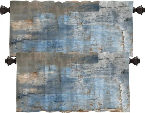 Miniatura 122 de Shrahala Beige and Orange Abstract Art Brushstrokes Blackout Curtain Tiers, Abstract Oil Paint Kitchen Valance Light Blocking Tier Drapes with Rod