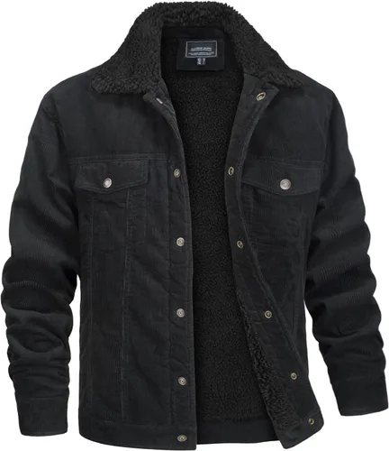 Miniatura 9 de MAGNIVIT Chaqueta de pana con forro polar para hombre, estilo cargo, de invierno, con botones de presión, solapa, forro sherpa, estilo camionero