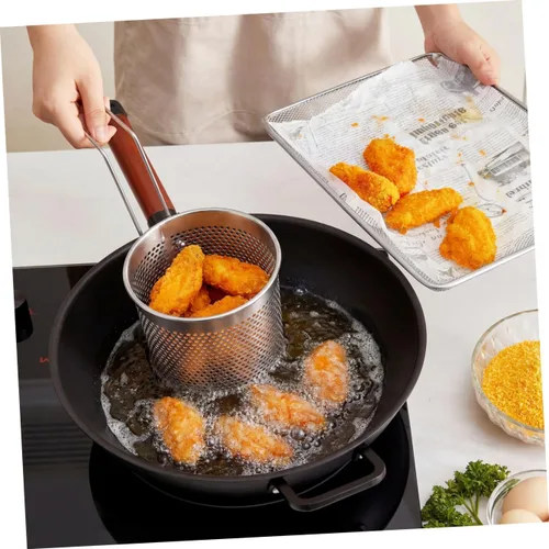 Miniatura 7 de Kichvoe Tamiz de fideos para el hogar de acero inoxidable con asa 9.84 x 5.11 x 4.92 pulgadas, cesta de colador de pasta de mano para cocinar