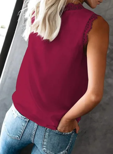 Miniatura 251 de VIISHOW - Camiseta sin mangas, sexy, con cuello en V y bordes de encaje para mujer, camisola de vestir, camisas de gasa, sin mangas, casuales