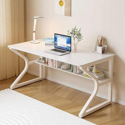 Miniatura 9 de OSCHF Escritorio de oficina con estante de almacenamiento, mesa de escritura de 47.3 pulgadas de largo para estación de trabajo de una sola persona