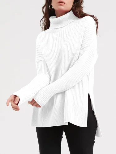 Miniatura 4 de LILLUSORY Suéter de cuello alto de gran tamaño para mujer 2023, suéter de punto acanalado de moda para otoño