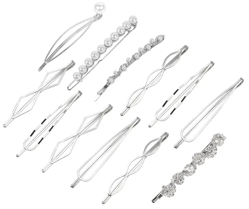 Juego de 12 horquillas para el cabello, pinzas geométricas de perlas, horquillas de metal, joyería minimalista para peinar, accesorios delicados de