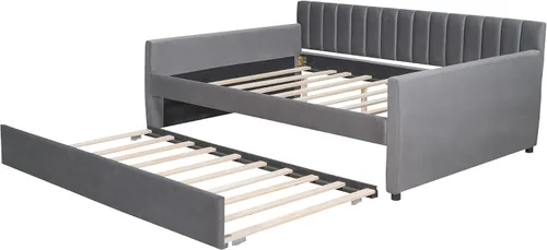 Miniatura 5 de SOFTSEA Sofá cama matrimonial con nido, sofá cama tapizado de terciopelo con respaldo vertical copetudo para sala de estar, dormitorio, no necesita