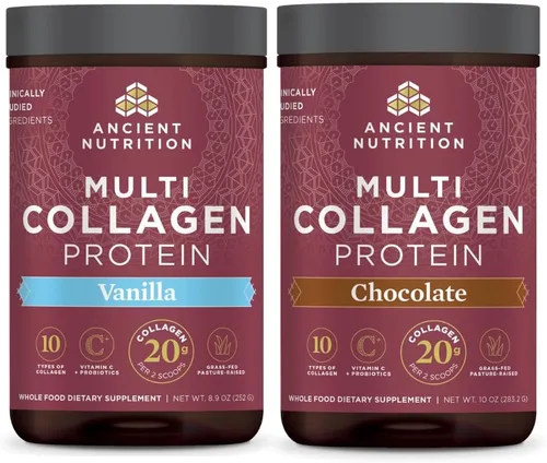Ancient Nutrition Proteína en polvo multicolágeno, vainilla, 24 porciones + proteína de colágeno en polvo, chocolate, 24 porciones