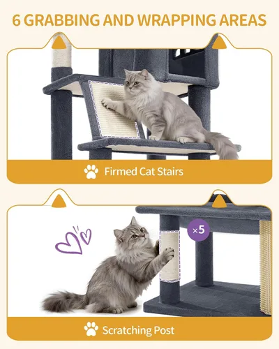 Miniatura 6 de Hzuaneri Árbol grande para gatos, torre para gatos de varios niveles de 75 pulgadas de alto, muebles de condominio para gatos más grandes