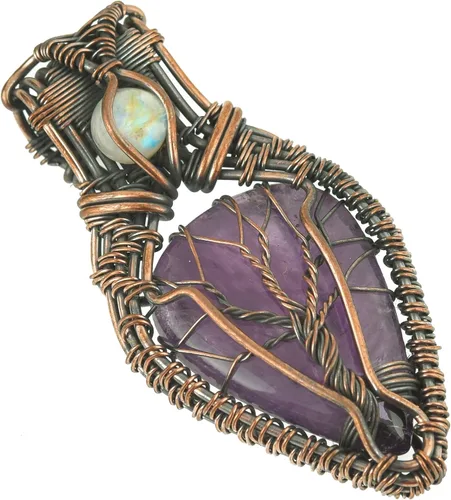 Miniatura 19 de Impresionante collar con colgante de árbol de la vida de cobre con piedras preciosas hechas a mano y cadena de 20 pulgadas, perfecto