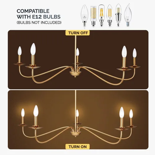 Miniatura 3 de Candelabro moderno, lámpara de 5 luces para comedor, lámpara dorada de altura ajustable, lámpara de araña de granja para comedor, entrada