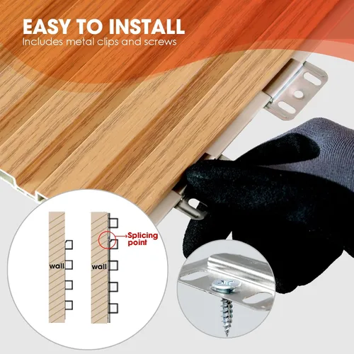 Miniatura 5 de OUZUGIE WPC Paneles de Pared de Lata Acústica, Paquete de 8 Paneles de Pared 3D de 96 x 6 Pulgadas para Decoración de Paredes Interiores, Sala