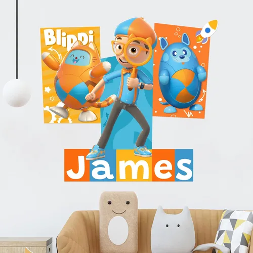 EGD Nombre personalizado Blippi & TABBS Decoración de pared para niños, nombre personalizado para la decoración de la habitación de tu bebé,