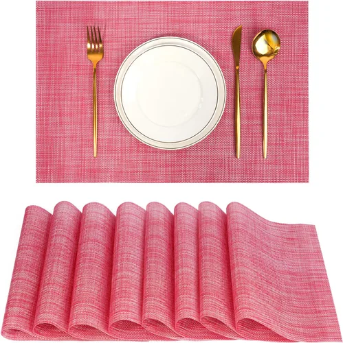 Miniatura 8 de Juego de 6 manteles individuales, antideslizantes, tejido de PVC, fáciles de limpiar, resistentes al calor, para cocina, comedor, decoración Beige