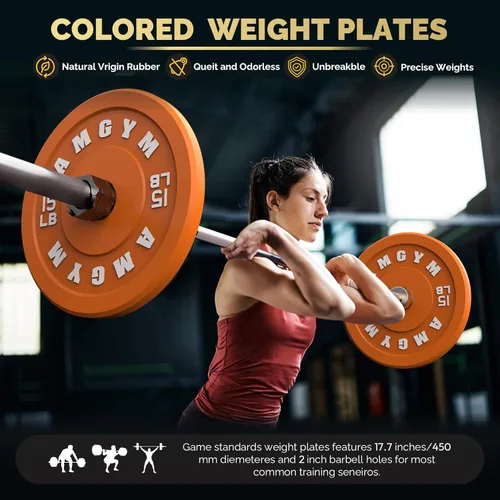 Miniatura 3 de Discos de peso olímpicos de 2 pulgadas y caucho para barras, discos para gimnasio en casa, entrenamiento de fuerza y levantamiento de pesas, 10 a