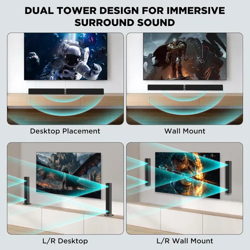 Miniatura 7 de MZEIBO Barra de sonido para Smart TV, barra de sonido Bluetooth de 80 W, altavoz de TV desmontable 2 en 1 con Bluetooth 5.0/ARC/óptico/AUX, sistema