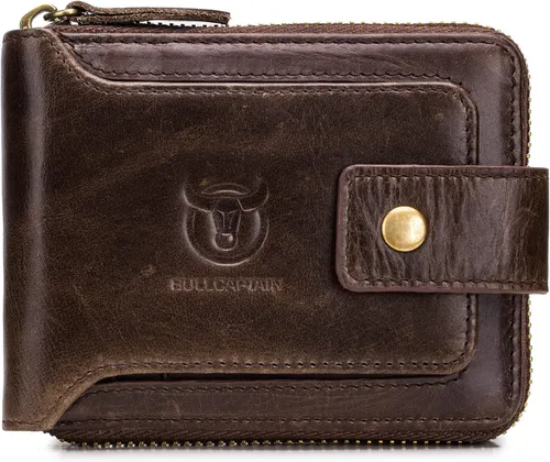 Miniatura 105 de LUKZIJAES Billetera de cuero genuino para hombre, con bloqueo RFID, delgada, plegable, bolsillo frontal, #3-Café, Vintage