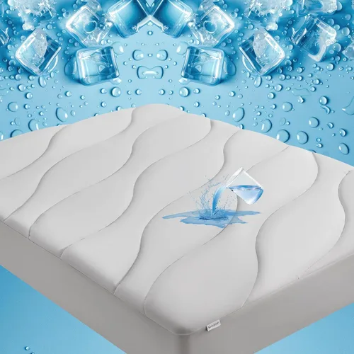 Miniatura 12 de Unikome Protector de colchón King impermeable, acolchado ergonómico para aliviar el dolor de espalda, funda de cama transpirable con bolsillo 2-Gris