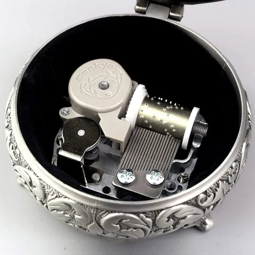 Miniatura 6 de ROSIKING Caja de Música Redonda de Metal de Aleación en Relieve de Cuerda Antigua Cajas Musicales de Joyería Regalos de Navidad Cumpleaños Día