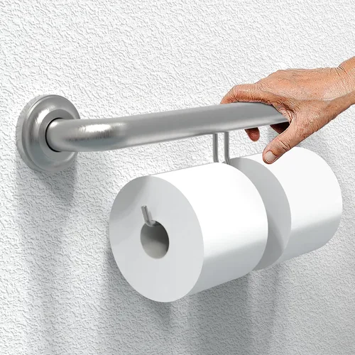 Miniatura 2 de Barra de agarre compatible con ADA con soporte para papel higiénico (2 megarrollos), soporte de peso de 500 libras, 1-1/4 x 16 pulgadas para montaje