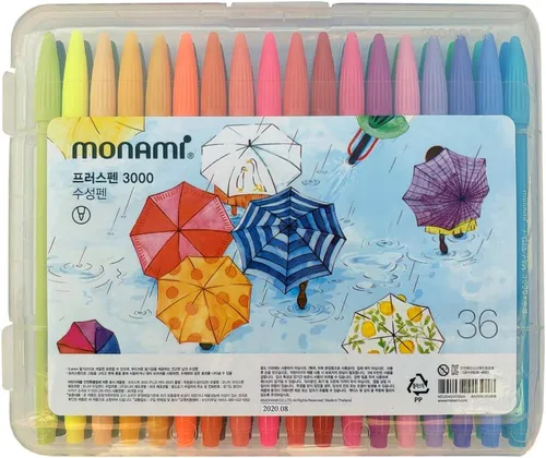 Miniatura 7 de MONAMI Plus Pen 3000 bolígrafos de punta de fieltro, punta fina (0.016 in), para colorear, dibujar/diario, colores surtidos, paquete de 24