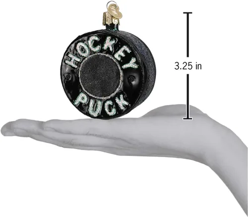 Miniatura 4 de Old World Christmas - Adorno de disco de hockey de vidrio soplado para árbol de Navidad, decoración festiva artesanal, colección deportiva