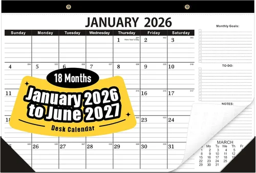 Calendario de escritorio 2026, calendario de escritorio 2026, enero de 2026 a junio de 2027, 18 meses-12 x 17 pulgadas, calendario 2026, calendario