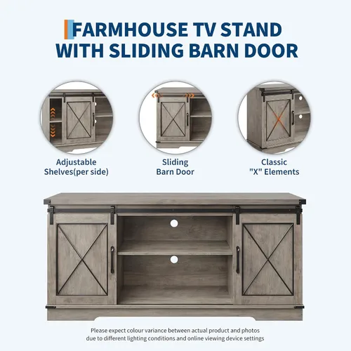 Miniatura 9 de GarveeHome Soporte de TV de granja para TV de hasta 65 pulgadas y centro de entretenimiento con puertas corredizas de granero y estante ajustable