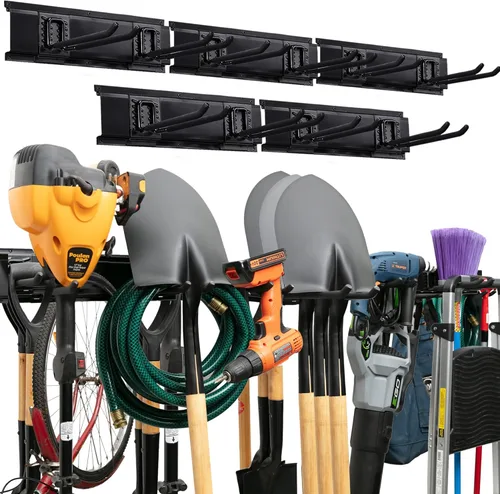 Miniatura 12 de TIDYME Organizador de herramientas de garaje para montaje en pared, 48 pulgadas, estante de almacenamiento resistente con ganchos ajustables