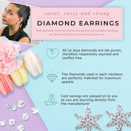 Miniatura 5 de La Joya Aretes de diamante TW delicados de 13 quilates cultivados en laboratorio para mujer, aretes de plata de ley 925 para mujer