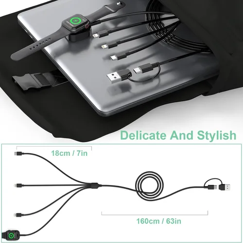 Miniatura 6 de Cargador de viaje 6 en 1 USB A+USB C SmartWatch, cable de carga universal múltiple Lightning*2+adaptador de cable tipo C Combo para iWatch Series