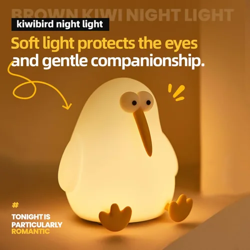 Miniatura 2 de Linda luz nocturna de bebé para niños, lámpara de noche blanda Kiwibird para mesitas de noche, luz nocturna de silicona regulable recargable