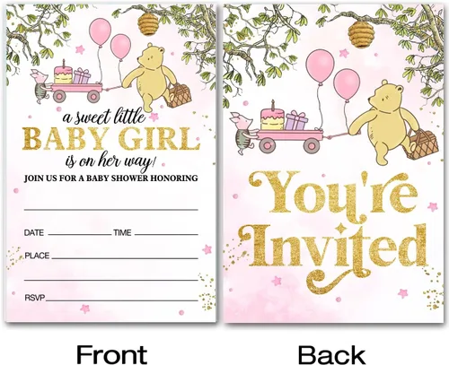 Miniatura 2 de brayqu Winnie the Pooh Girl - Invitaciones para fiesta de baby shower, color rosa (20 tarjetas con sobres)