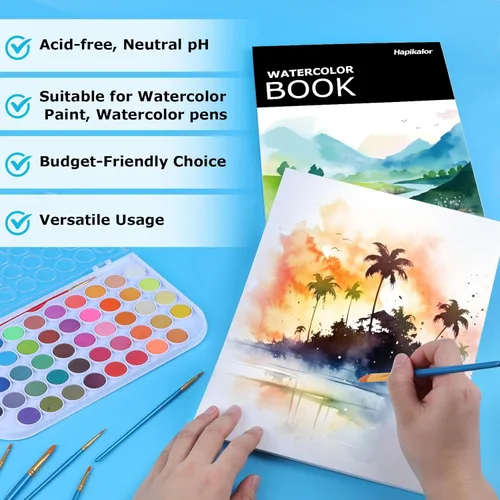 Miniatura 3 de Bloc de papel de acuarela, papel de acuarela de 9 x 12 pulgadas, libro de papel de dibujo de pintura de artista de 140 libras/10.58 oz/m²