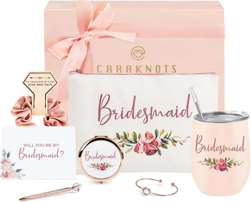 CARAKNOTS Caja de regalo de propuesta de dama de honor, juego de regalo de dama de honor, caja rosa para damas de honor para boda, novia, despedida