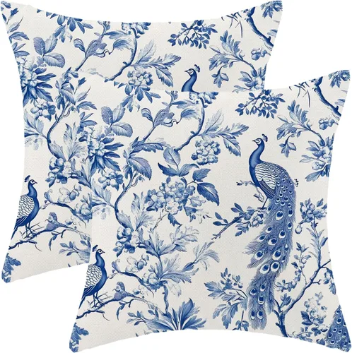 Miniatura 34 de CXMEIFLY Juego de 2 fundas de almohada de hojas florales de primavera de 16 x 16 pulgadas, para decoración de flores chinoiserie, almohadas