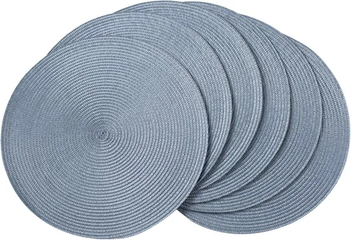 AHHFSMEI Juego de 6 manteles individuales redondos, resistentes al calor, lavables, antideslizantes, tejidos, trenzados, para mesa de comedor, Azul